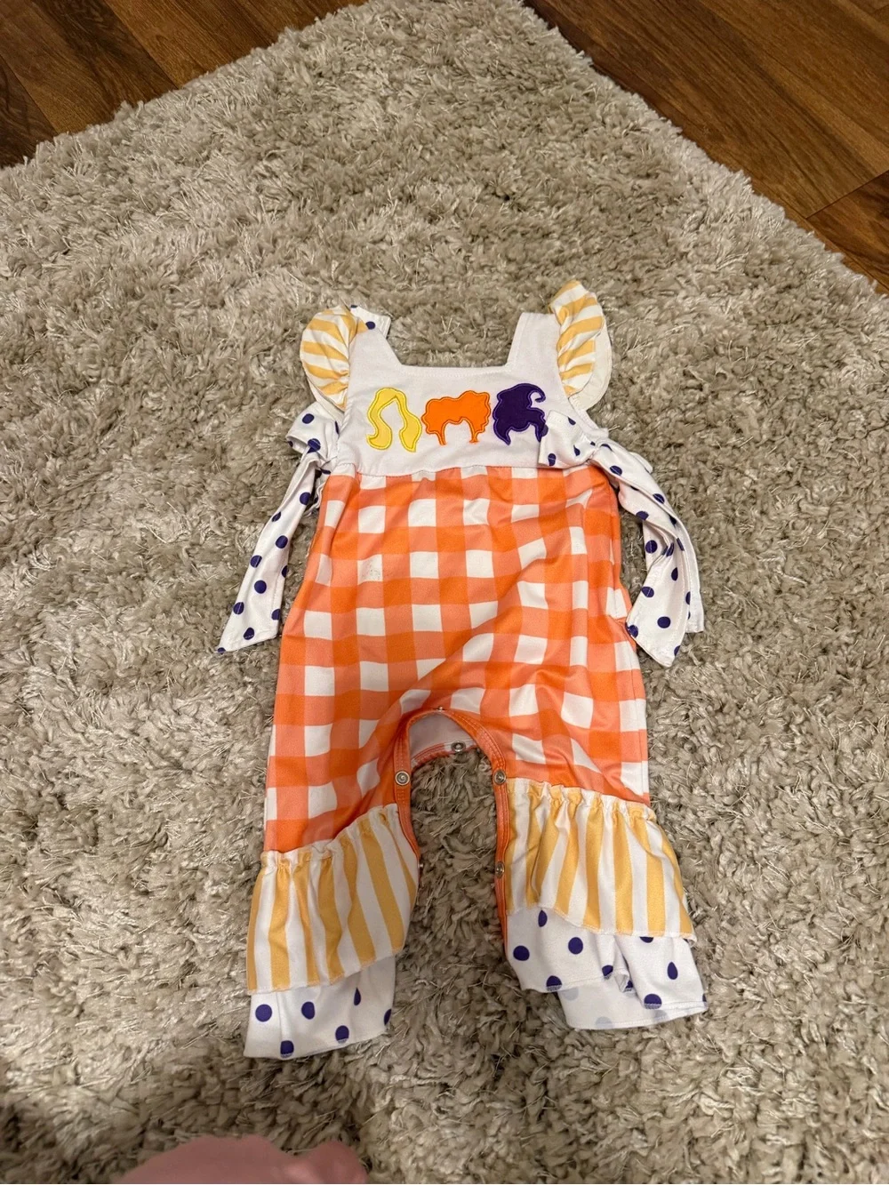 Orange Gingham Baby Romper with Colorful Appliqué